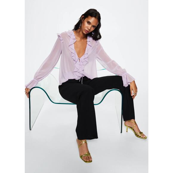 Mango Black High Waist Flowy Wide Leg Trouser Palazzo Pants Size 4 - Picture 11 of 11